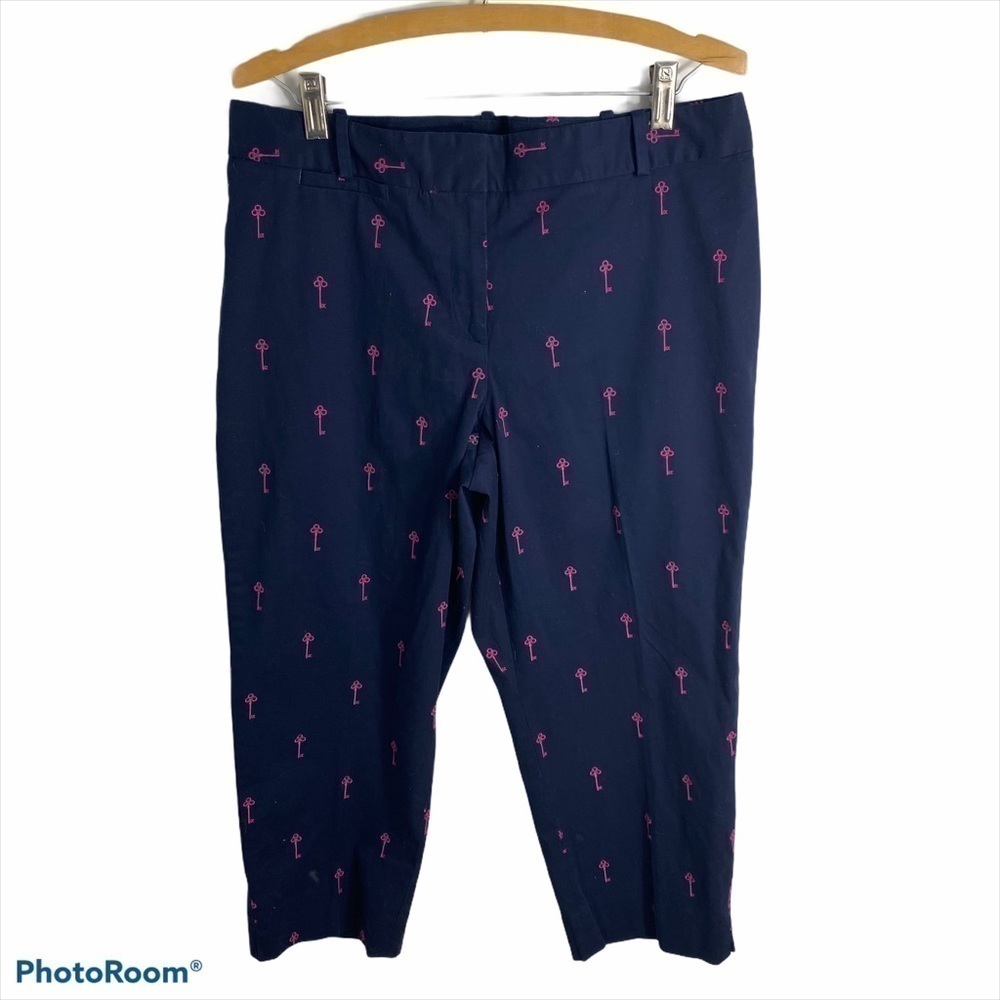 Talbots Key Print Dress Pants NWT Sz 12P Women’s Petite Blue Pink